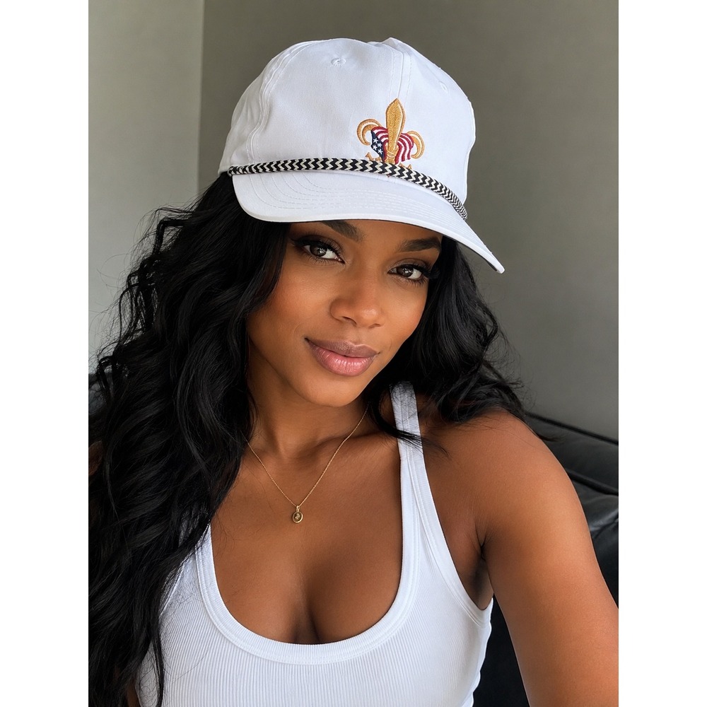 Pukka White Fleur De Lis American Flag Rope Golf Hat Snapback Women Kids Cap